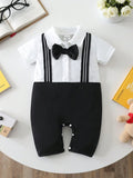 Buy SHEIN Newborn Baby Boys Romper, Collared Front-Open 2 In 1 Design, Fashionable And Elegant, Bowknot Accent, Gentlemanly Style, Sophisticated And Handsome, Minimalist Design, Suitable For Daily Wear And Photography, All Season, Infant Baby Boys Clothes in Pakistan