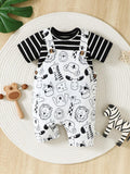Buy SHEIN Newborn Baby Boys' Striped Knit Comfortable Romper And Cute Animal Printed Dungaree Set For Summer in Pakistan