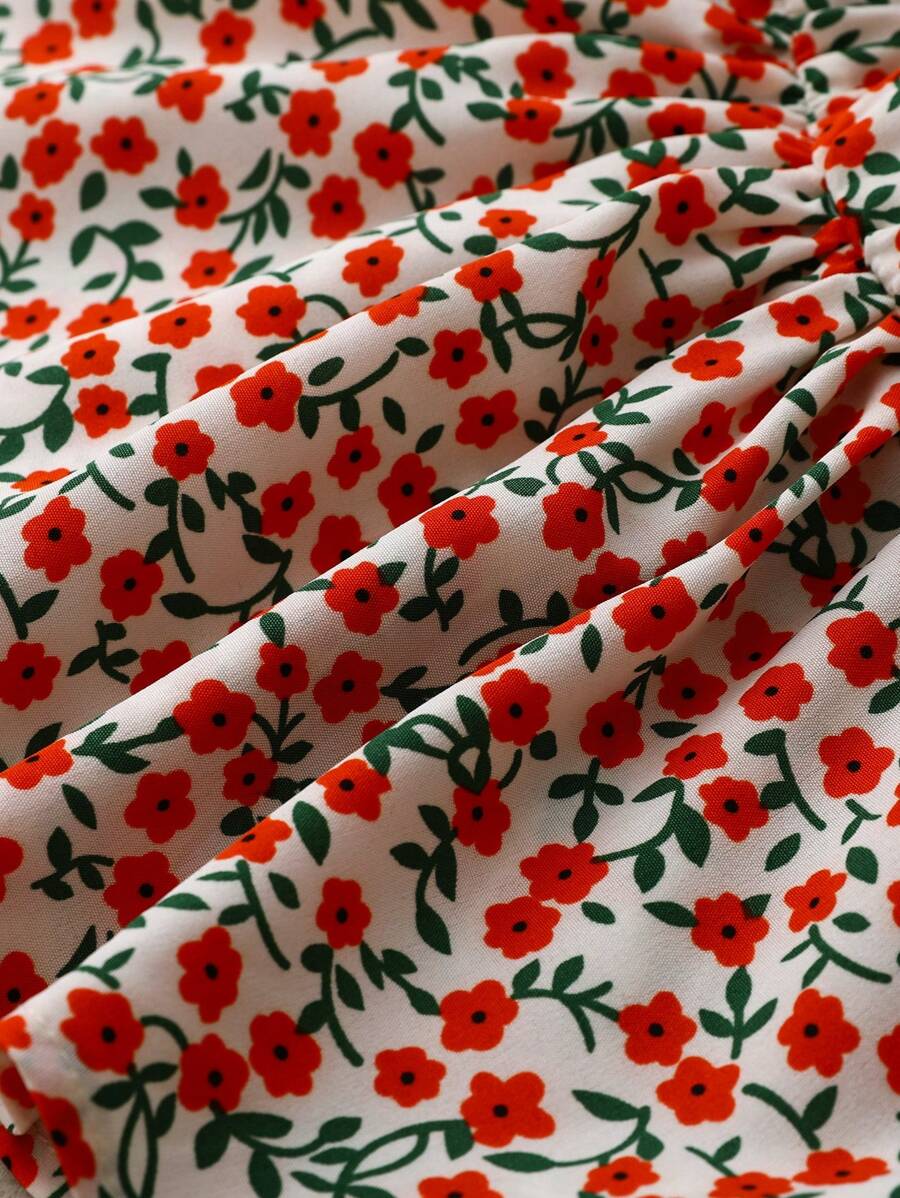 Buy SHEIN Newborn Baby Girl Cute Sweet Ruffle Sleeve Solid Color Top & Floral Suspender Skirt 2pcs Set, Suitable For Summer in Pakistan