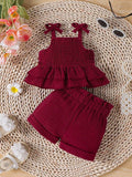 Buy SHEIN Newborn Baby Girl Shirred Ruffled Hem Cami Top And Shorts Set in Pakistan