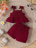 Buy SHEIN Newborn Baby Girl Shirred Ruffled Hem Cami Top And Shorts Set in Pakistan