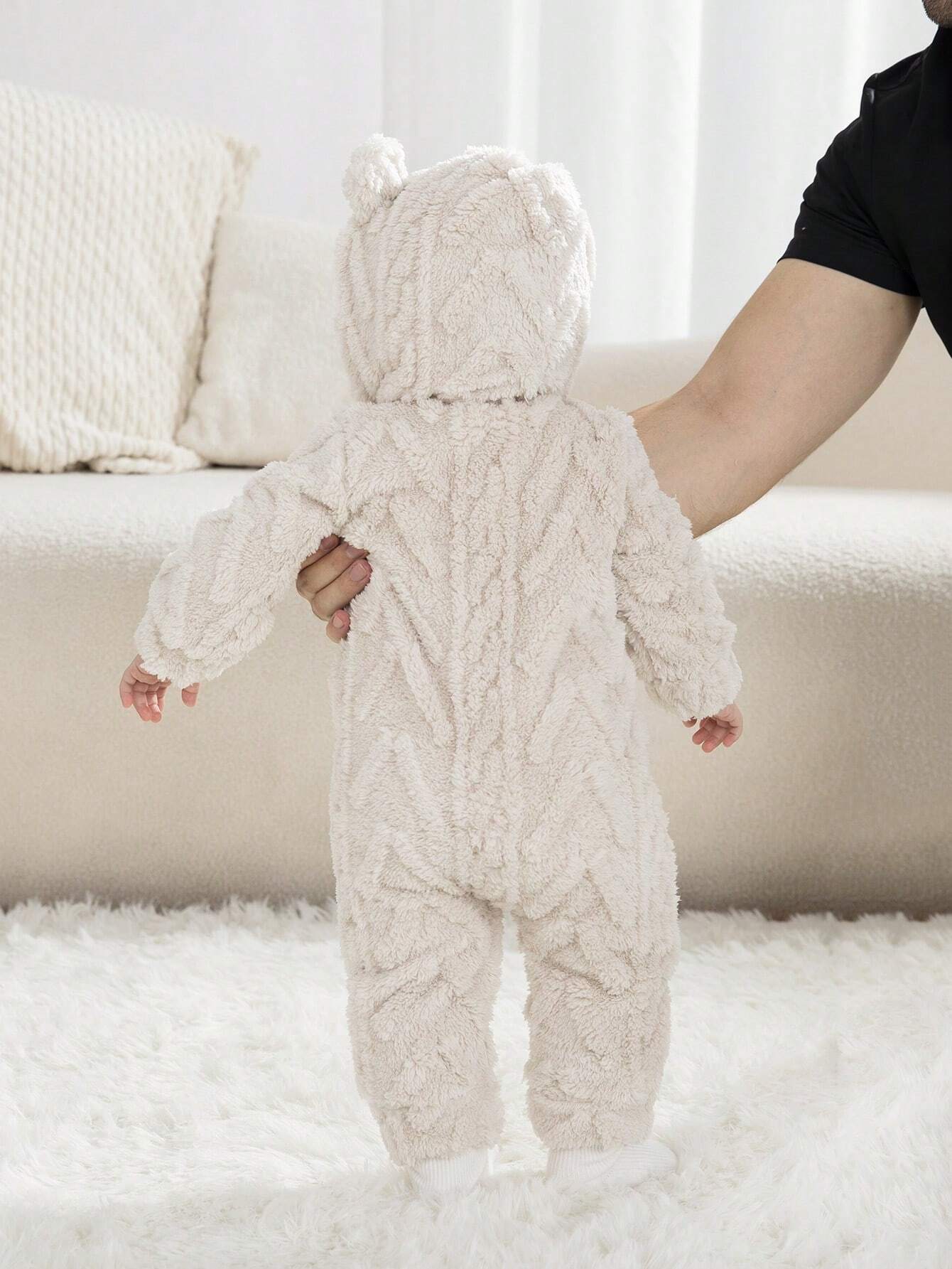 Buy SHEIN Persoplay Kids 1pc Baby Boy/Girl Fleece Hooded Jumpsuit, Warm & Comfortable, Suitable For Outdoor & Indoor Wear in Pakistan