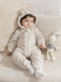 Buy SHEIN Persoplay Kids 1pc Baby Boy/Girl Fleece Hooded Jumpsuit, Warm & Comfortable, Suitable For Outdoor & Indoor Wear in Pakistan