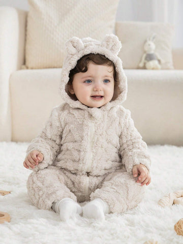 Buy SHEIN Persoplay Kids 1pc Baby Boy/Girl Fleece Hooded Jumpsuit, Warm & Comfortable, Suitable For Outdoor & Indoor Wear in Pakistan
