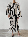 Buy SHEIN Privé Allover Print Flounce Sleeve Mermaid Hem Dress in Pakistan
