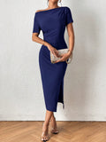 Buy SHEIN Prive Asymmetrical Neck Split Thigh Dress in Pakistan