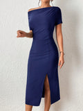 Buy SHEIN Prive Asymmetrical Neck Split Thigh Dress in Pakistan