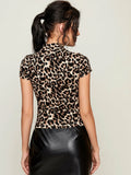 Buy SHEIN Privé Cap Sleeve Fitted Leopard Graphic Tee in Pakistan
