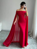 Buy SHEIN Privé Christmas Red Elegant Sexy Off Shoulder Cinched Waist Mermaid Dress in Pakistan