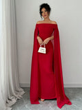 Buy SHEIN Privé Christmas Red Elegant Sexy Off Shoulder Cinched Waist Mermaid Dress in Pakistan