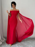Buy SHEIN Privé Christmas Red Elegant Sexy Off Shoulder Cinched Waist Mermaid Dress in Pakistan