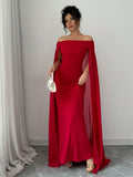 Buy SHEIN Privé Christmas Red Elegant Sexy Off Shoulder Cinched Waist Mermaid Dress in Pakistan