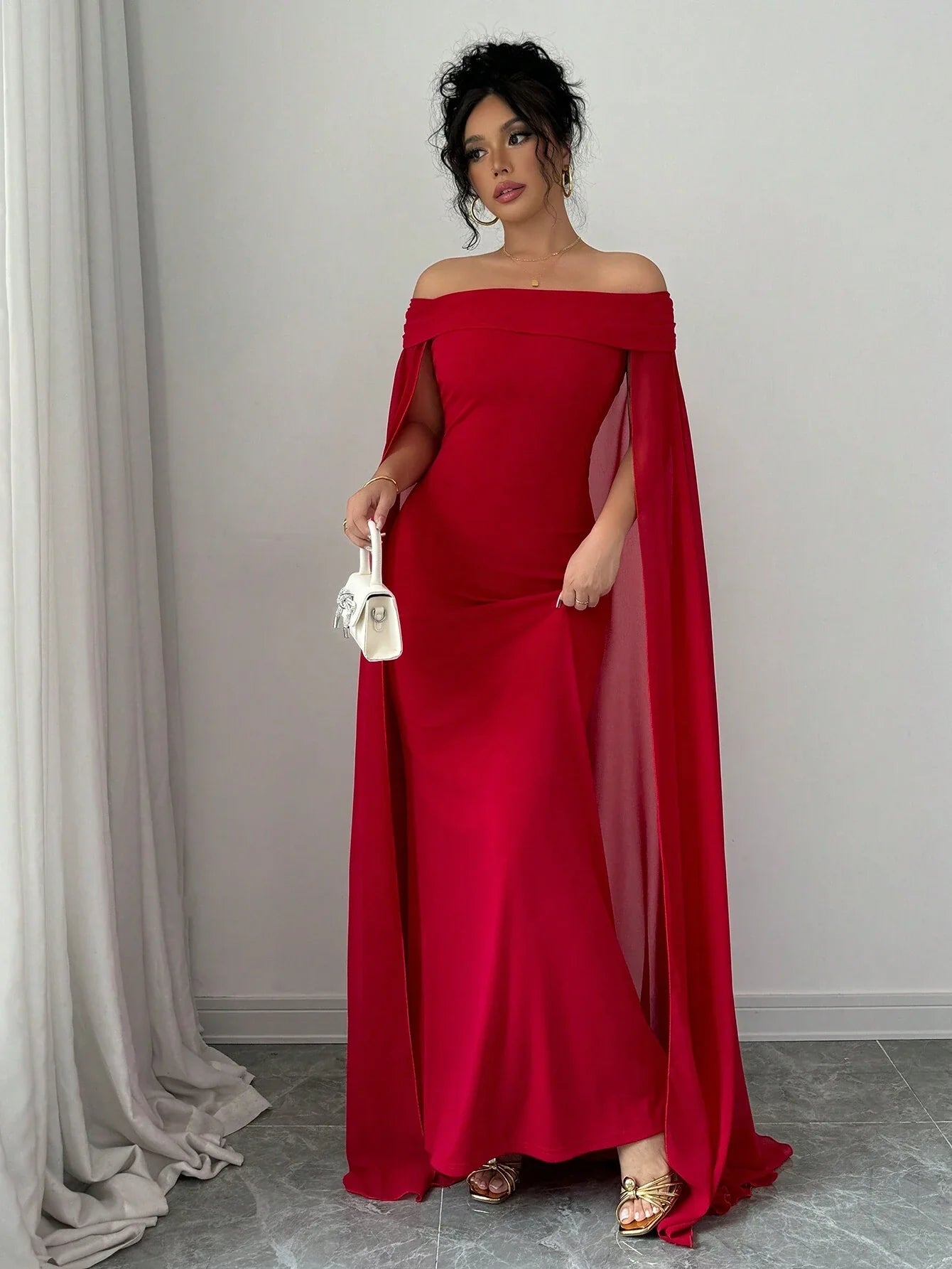 Buy SHEIN Privé Christmas Red Elegant Sexy Off Shoulder Cinched Waist Mermaid Dress in Pakistan