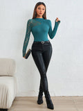 Buy SHEIN Priv̩ Contrast Lace Mock Neck Tee in Pakistan
