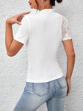 Buy SHEIN Privé Contrast Lace Mock Neck White Tee in Pakistan