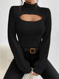 Buy SHEIN Priv̩ Cut Out Mock Neck Lantern Sleeve Tee in Pakistan