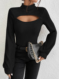 Buy SHEIN Priv̩ Cut Out Mock Neck Lantern Sleeve Tee in Pakistan