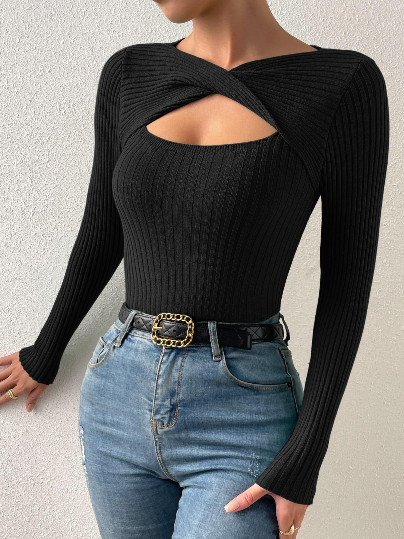 Buy SHEIN Privé Cut Out Twist Front Sweater in Pakistan