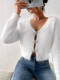 Buy SHEIN Privé Date Night Rhinestone Bow Front Fluffy Knit Mohair Cardigan in Pakistan