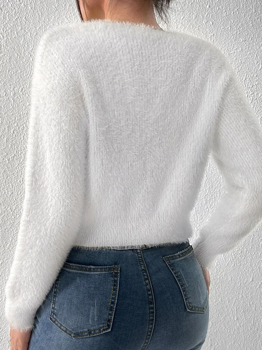 Buy SHEIN Privé Date Night Rhinestone Bow Front Fluffy Knit Mohair Cardigan in Pakistan