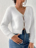 Buy SHEIN Privé Date Night Rhinestone Bow Front Fluffy Knit Mohair Cardigan in Pakistan
