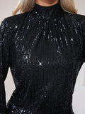 Buy SHEIN Privé Draped Backless Lantern Sleeve Sequin Blouse in Pakistan