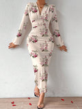 Buy SHEIN Privé Elegant Women Party V-Neck Floral Print Ruched Puff Sleeve Dress in Pakistan