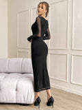Buy SHEIN Priv̩ Elegant Women's Long Sleeve Mesh Pleated Dress in Pakistan