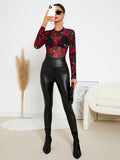 Buy SHEIN Privé Floral Print Crew Neck Mesh Top Without Bra in Pakistan