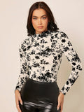 Buy SHEIN Privé Floral Print Mock Neck Mesh Top in Pakistan