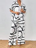 Buy SHEIN Privé Geo Print Shirt & Wide Leg Pants in Pakistan