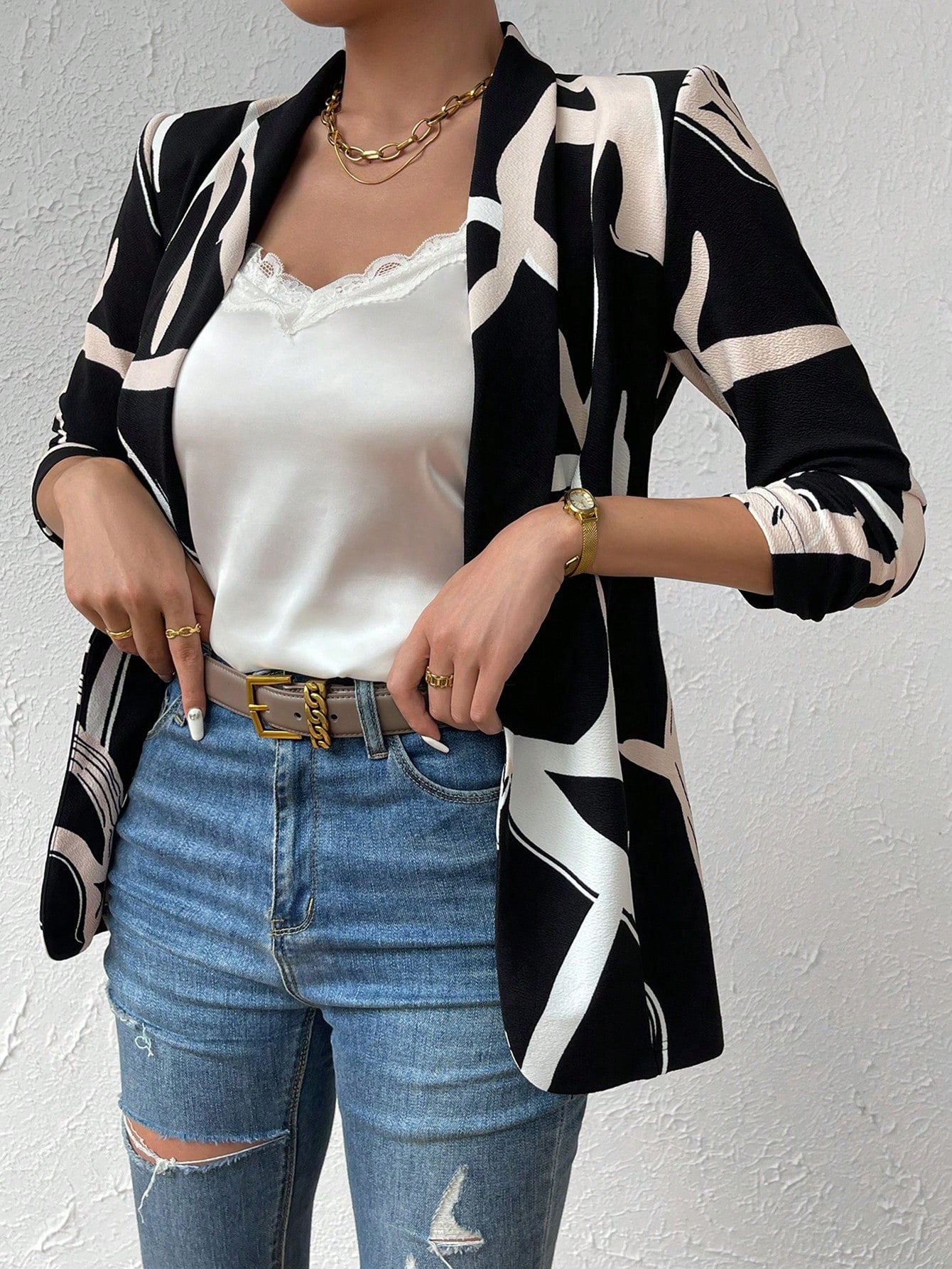 Buy SHEIN Priv̩ Graphic Print Shawl Neck Blazer in Pakistan