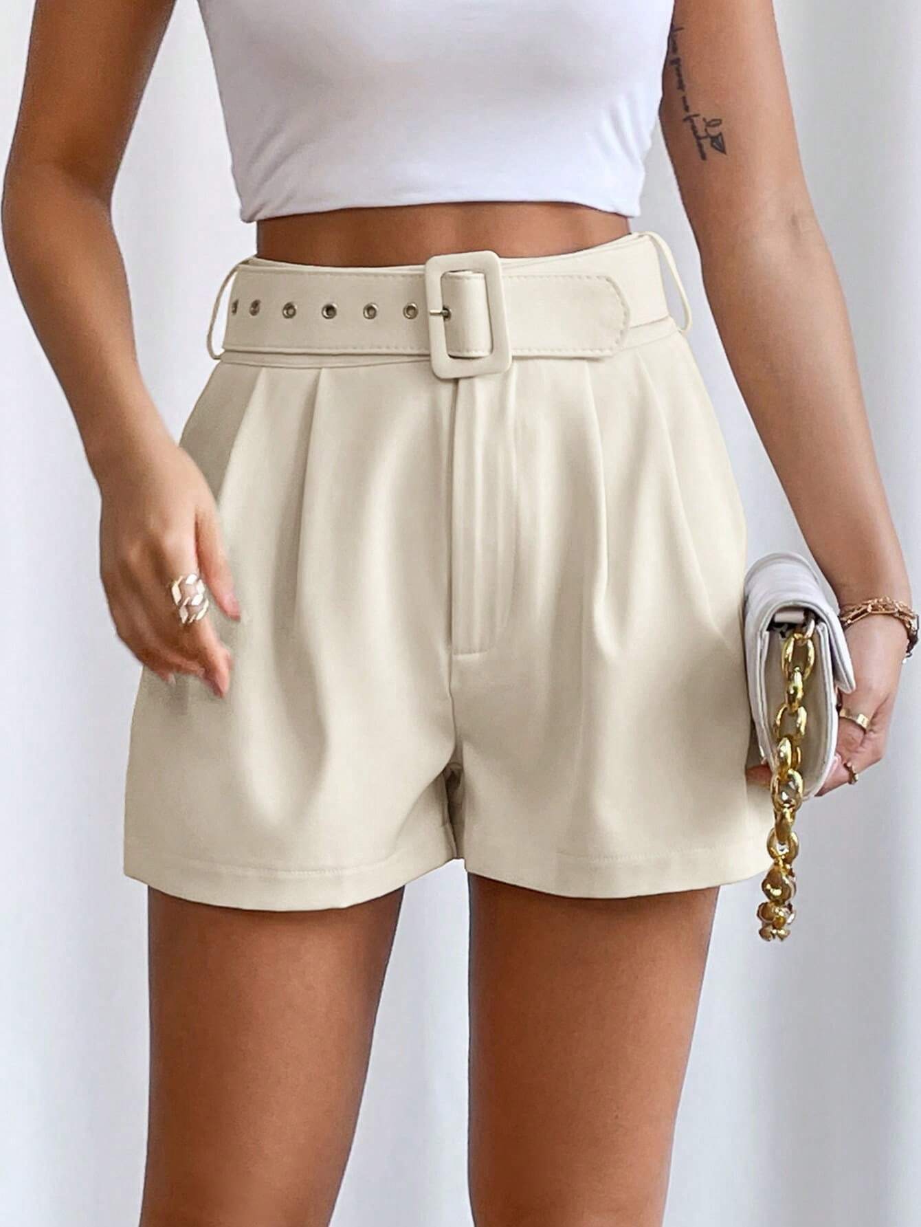 Buy SHEIN Privé High-Waisted Shorts With Diagonal Pockets in Pakistan