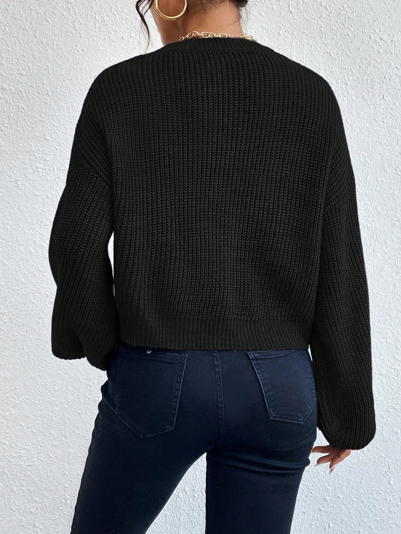 Buy SHEIN Privé Lace Up Front Drop Shoulder Sweater in Pakistan
