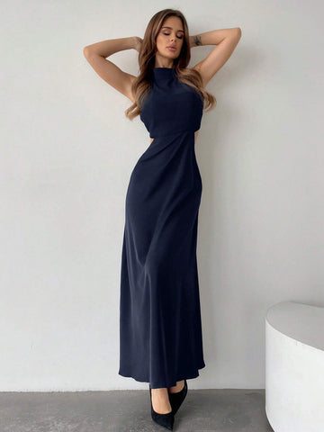 Buy SHEIN Privé Ladies' Solid Color Halter Neck Hollow Out Fashionable Dress in Pakistan