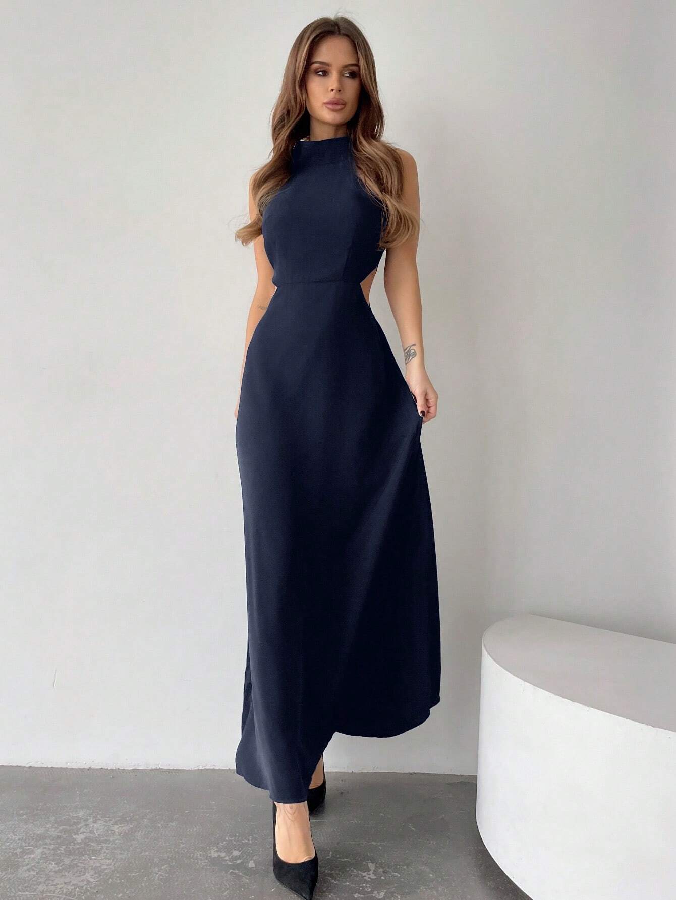 Buy SHEIN Privé Ladies' Solid Color Halter Neck Hollow Out Fashionable Dress in Pakistan