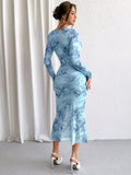 Buy SHEIN Priv̩ Ladies' Tie-Dye Mesh Wrap Neck Long Sleeve Dress in Pakistan