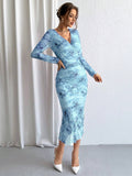 Buy SHEIN Priv̩ Ladies' Tie-Dye Mesh Wrap Neck Long Sleeve Dress in Pakistan