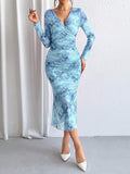 Buy SHEIN Priv̩ Ladies' Tie-Dye Mesh Wrap Neck Long Sleeve Dress in Pakistan