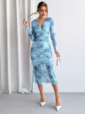 Buy SHEIN Priv̩ Ladies' Tie-Dye Mesh Wrap Neck Long Sleeve Dress in Pakistan