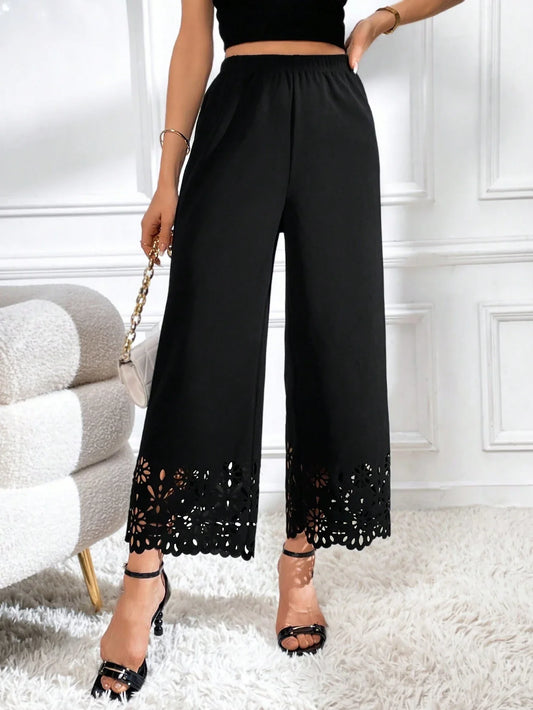 Buy SHEIN Privé Laser Cut Out Wide Leg Pants in Pakistan