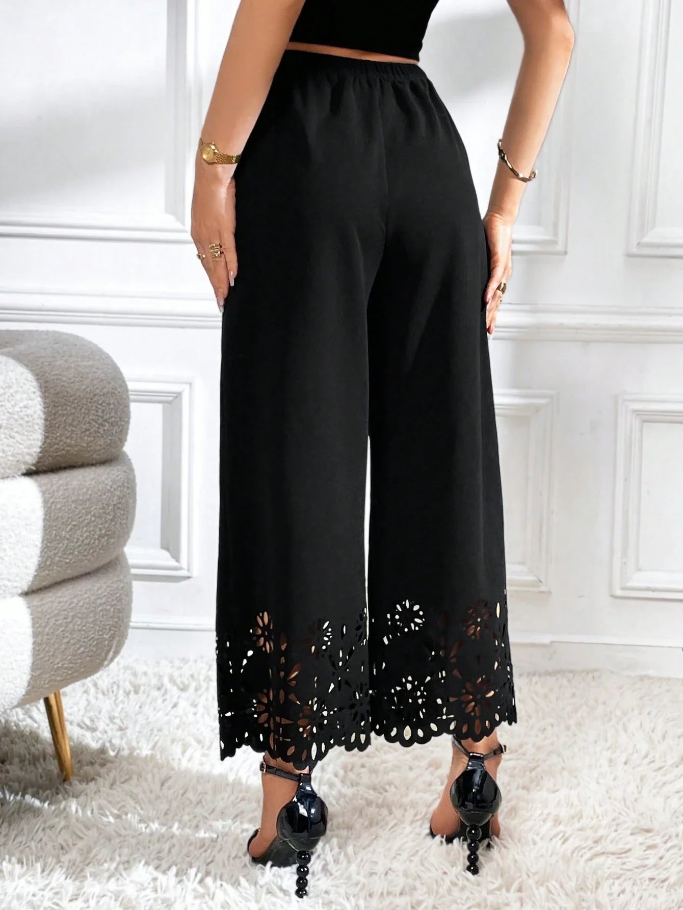 Buy SHEIN Privé Laser Cut Out Wide Leg Pants in Pakistan