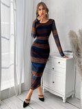 Buy SHEIN Priv̩ Mesh Gradient Print Pleated Bodycon Dress in Pakistan