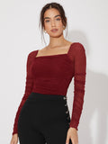 Buy SHEIN Priv̩ Mesh Panel Ruched Glitter Top in Pakistan