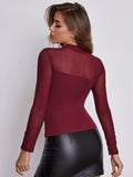 Buy SHEIN Priv̩ Mesh Yoke Solid Tee in Pakistan
