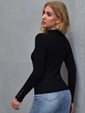 Buy SHEIN Priv̩ Mock Neck Lettuce Trim Button Detail Fitted Top in Pakistan