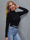 Buy SHEIN Priv̩ Mock Neck Lettuce Trim Button Detail Fitted Top in Pakistan