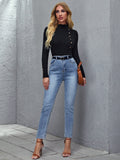 Buy SHEIN Priv̩ Mock Neck Lettuce Trim Button Detail Fitted Top in Pakistan