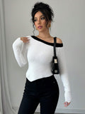 Buy SHEIN Privé New Black & White Color Block Asymmetrical Neck Fitted Pullover Sweater in Pakistan