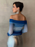 Buy SHEIN Privé Off Shoulder Ombre Print Ruched Side Tee in Pakistan